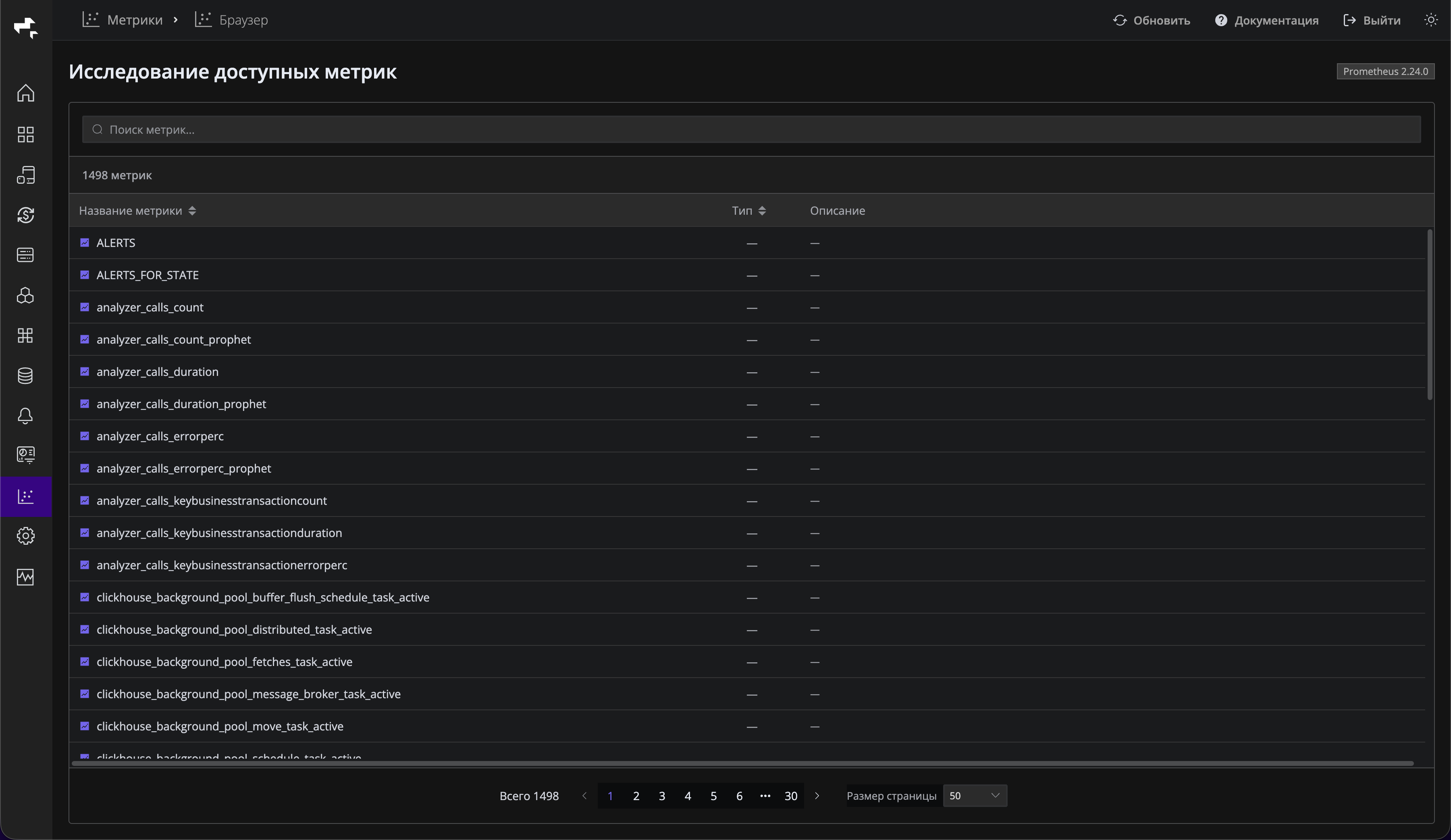 Главная страница обозревателя метрик