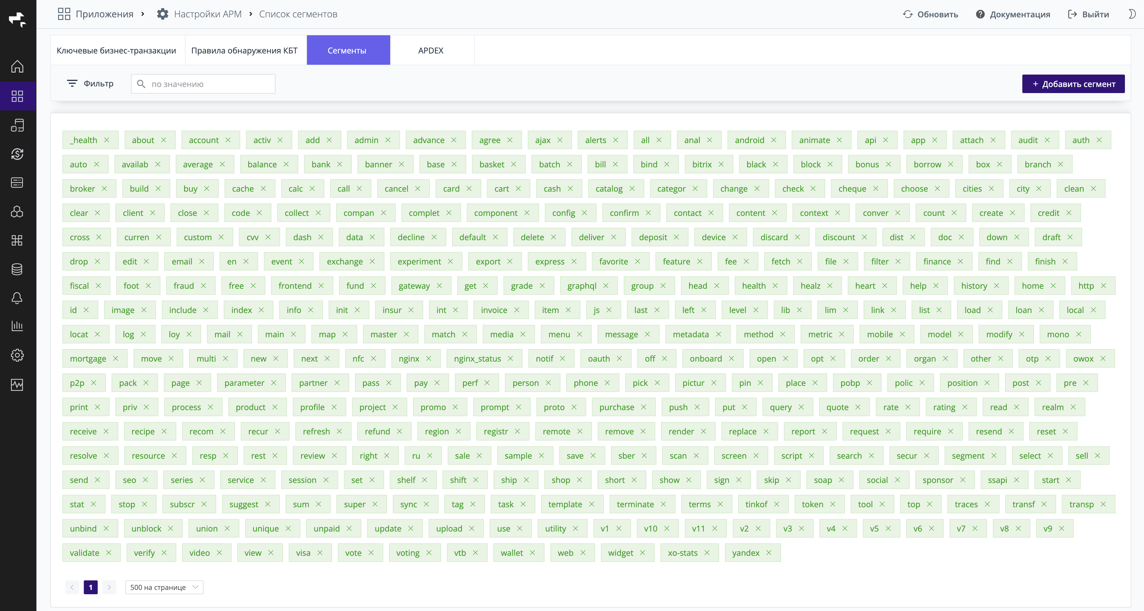 список сегментов